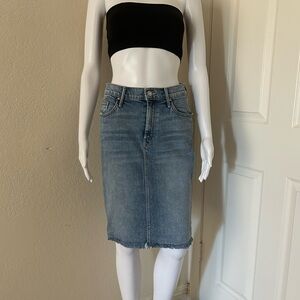 Mother High Waisted Jean Denim Raw-Edge Trim Knee-Length Skirt size 26